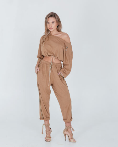 Linea Gold - Pantalone con bande laterali e laccio oro